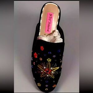 Betsey Johnson Y2K Mules Women’s 6.5 Bejeweled Slip-on Dressy Shoes Black